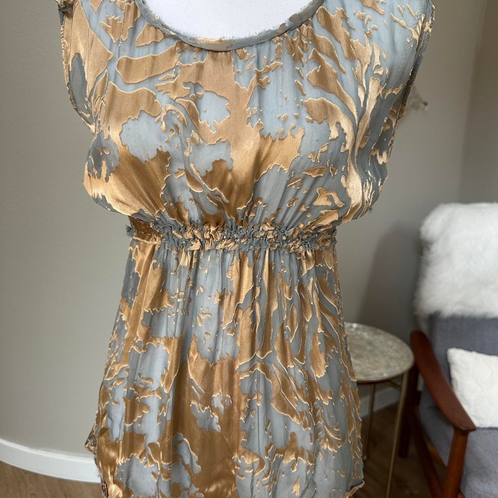 anthropologie project alabama sheer gold burnout silk blend top